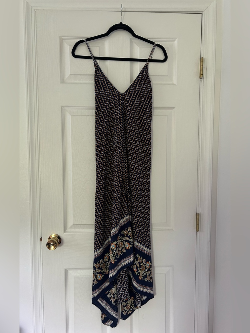 Aakaa Boho Floral Handkerchief Hem Midi Dress Size Small